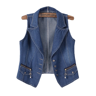 女装夏装韩版修身西装领短款无袖牛仔马甲背心马夹外套坎肩上衣夏