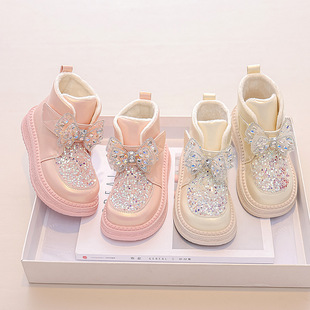 女童鞋儿童公主马丁靴2023新款秋冬女孩加绒短靴冬季宝宝二棉靴子