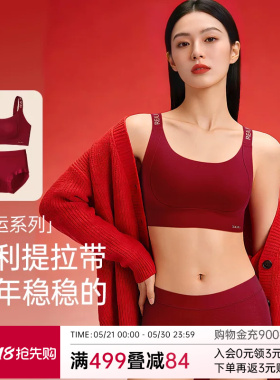 润微红色内衣套装提拉大胸显小防下垂马年本命年女结婚新娘文胸罩