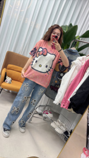 阿静家时尚重工烫钻大码女装满钻kitty短袖年新款半袖大图减龄款