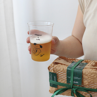 ins卡通干杯狗耐热玻璃杯礼物装送礼家用玻璃杯早餐牛奶咖啡杯子