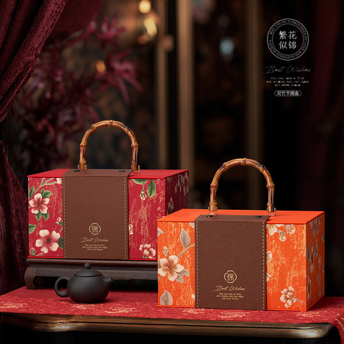 2026新款年货包装盒高端国风坚果土特产通用手提篮礼盒礼品盒空盒