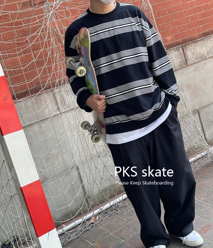 PKSskate美式街头polar风滑手大宽松条纹长袖套头男女同款卫衣T恤在类目 男装, T恤中 - 来自Buy2taobao.com提供专业的淘宝代购服务