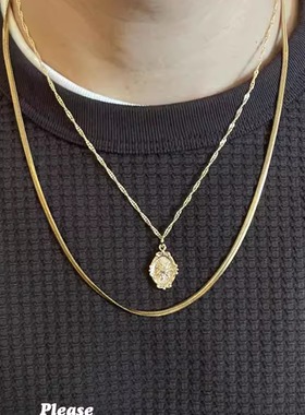 PKS街头感合金金色双面项链