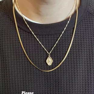 街头滑板街舞个性 搭配叠戴金色项链双面吊坠手链男女款