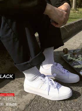 美国HUF全白色帆布低帮专业双翘陆冲硫化底滑板鞋男女断码特价