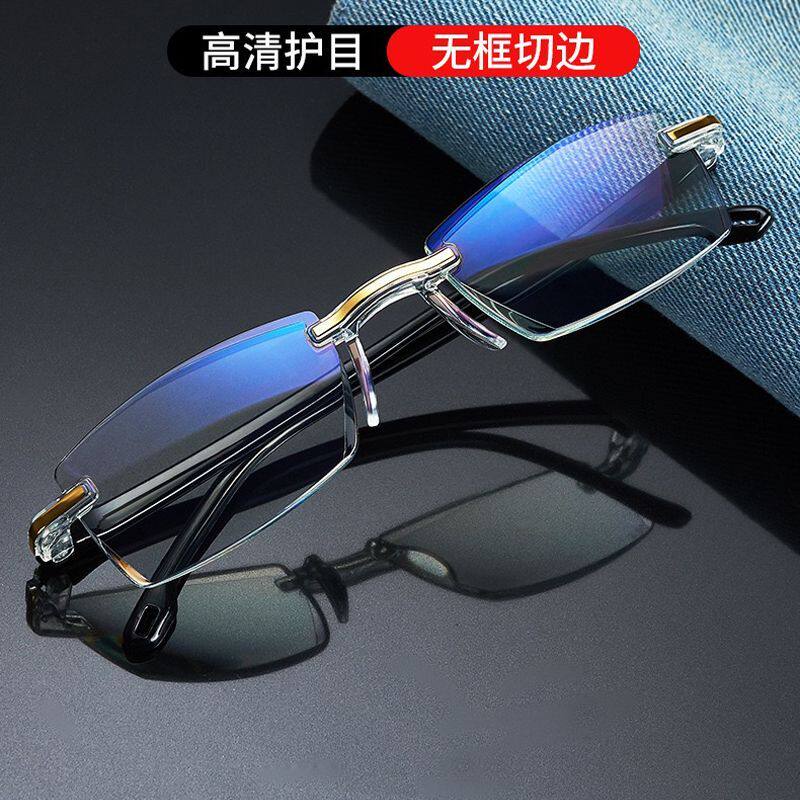 新款智能老花镜钻石无框切边老花眼镜高清眼镜蓝光老人时尚男女