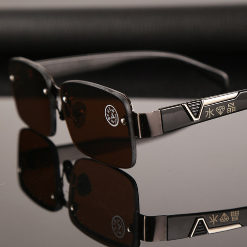 天然水晶石头太阳眼镜男潮司机开车驾驶个性墨镜清凉茶色遮光眼镜