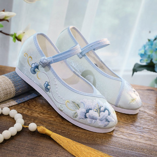 汉服鞋女童春季古风绣花鞋平底汉元素鞋布鞋古装明制学生绣花鞋子