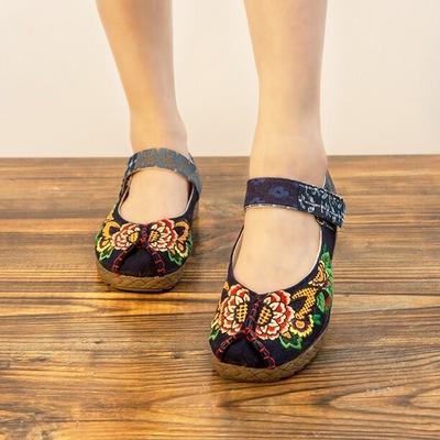 彝族壮族苗族鞋子羌族布鞋古风汉服绣花鞋少数民族舞蹈鞋平底布鞋
