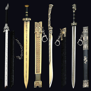 古代冷兵器金属模型龙魂墨刀龙虎刀合金金属玩具古代青铜剑青龙刀