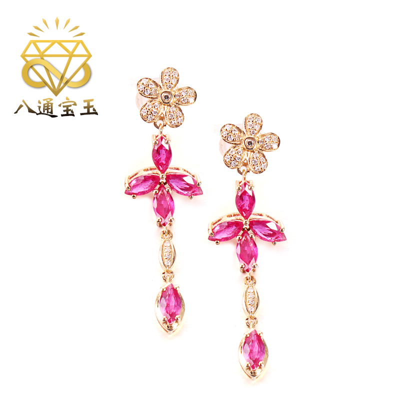 Batong gem jewelry 2.65 carat NATURAL RUBY EARRINGS for women 18K gold diamond inlaid earrings for women