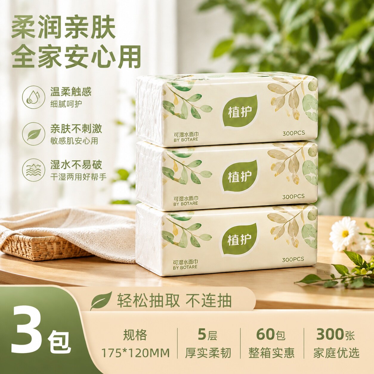 植护3包小抽纸家用便携装婴儿面巾纸宿舍酒店一次性洗漱擦手纸巾