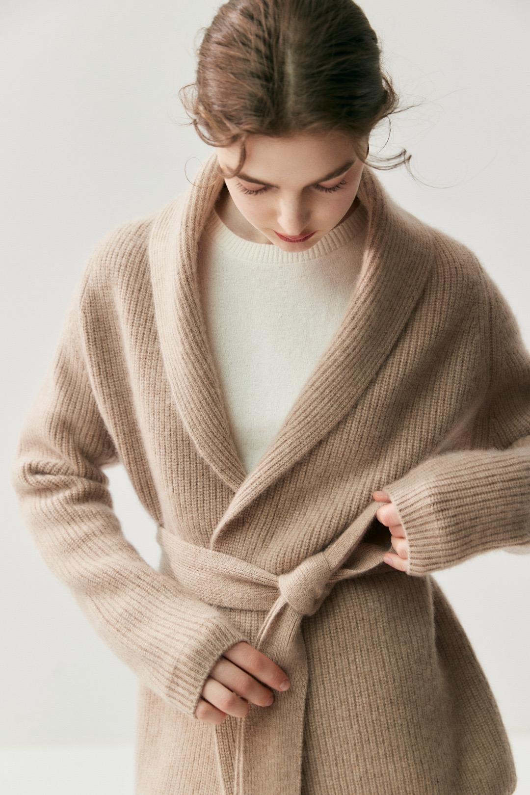 气质秋冬慵懒加厚系带山羊绒开衫女中长款外套针织大衣外搭羊毛衫