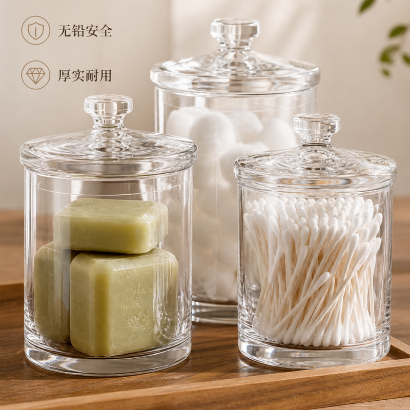 加厚玻璃储物罐摆件透明糖果罐厨房样板间摆饰糖缸甜品器皿棉签罐