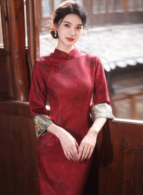 时尚华韵红色加绒冬装国风新中式长款长袖旗袍2026新款年轻款女