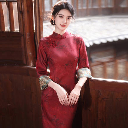 时尚华韵红色加绒冬装国风新中式长款长袖旗袍2026新款年轻款女