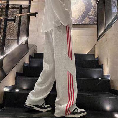 青少年学生卫裤美式高街潮牌三条杠直筒裤宽松ins街头校园风长裤