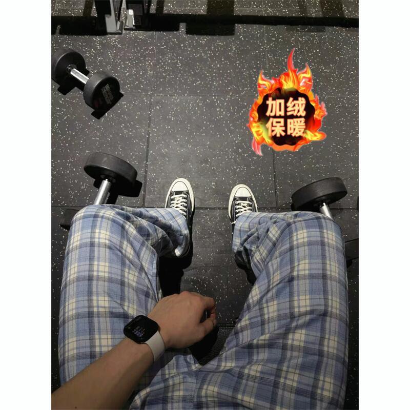 美式学院风格子裤男款冬季垂感cleanfit卫裤宽松慵懒风加绒休闲裤