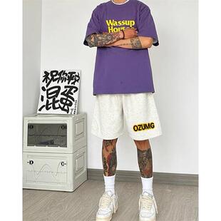 运动篮球裤 学生潮牌休闲短裤 字母印花五分裤 复古嘻哈美式 子 男夏季