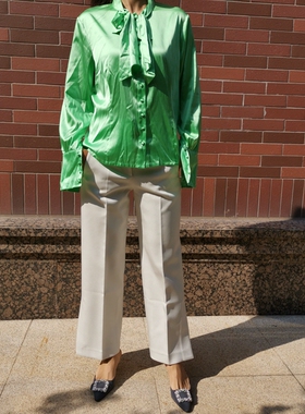 a**elia au***a 果绿色 蝴蝶襟装饰丝质衬  优雅有型