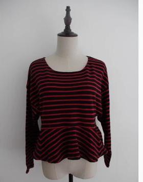 S** 复古 红色条纹 柔美设计TOPS 清仓