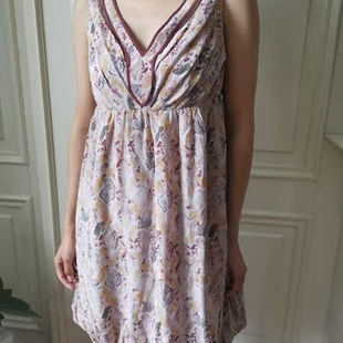 法 抽象花饰 双V领 风 可爱甜美连衣裙 BOHO bel@i