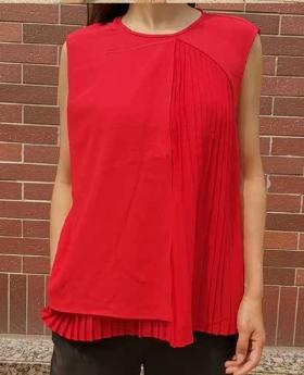 pu****cacion ga**ia 西班牙 简约 清新 百褶 无袖红色上衣 TOPS