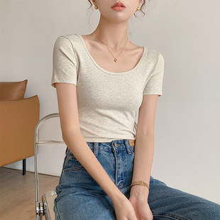 半高领短袖打底衫女内搭春夏秋薄款纯棉t恤修身小衫气质短袖上衣