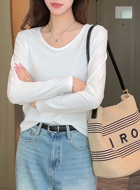 2026年初春新款宽松短款长袖小个子高腰螺纹白色t恤女洋气百搭isn