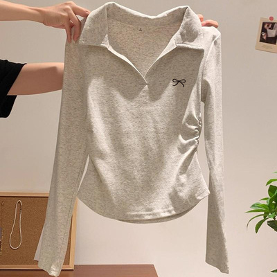 Polo翻领打底衫长袖女T恤