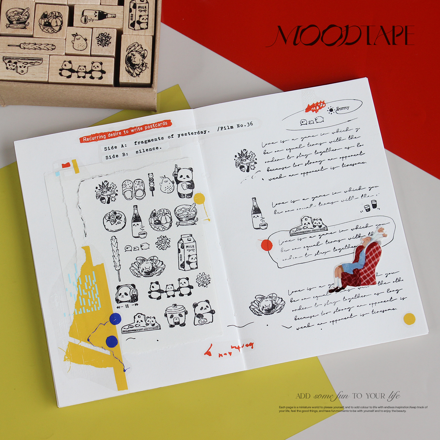 moodtape.秋意原创熊猫手帐方盒木质印章橡皮章套装mood文具印章