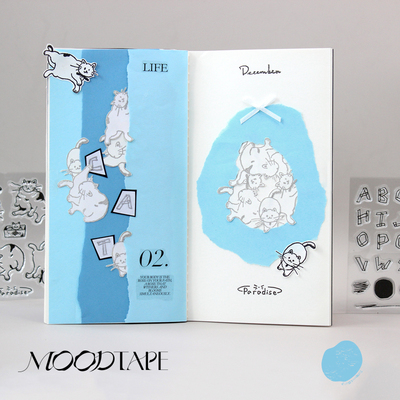 moodtape猫咪乐园线条数字原创手帐透明咕卡橡胶皮章mood可爱印章