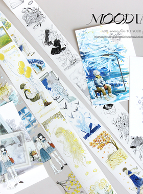 moodtape.纯真格纹可爱人物原创手帐胶带咕卡贴纸和纸胶带文具