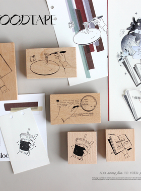 moodtape.意面冰美式哲学原创木质印章橡胶皮章文具mood可爱手帐