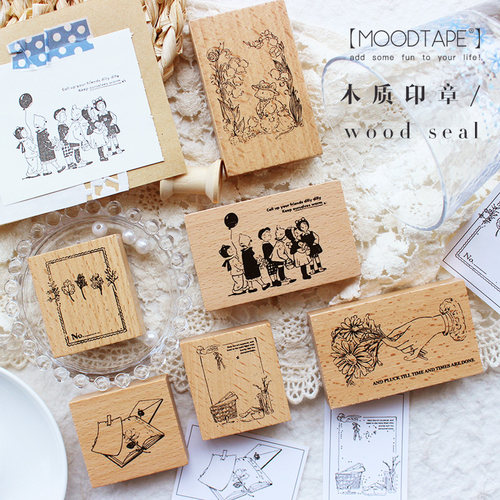 moodtape.橡胶皮木质印章书页花枝少年手雏菊手帐素材diymood印章