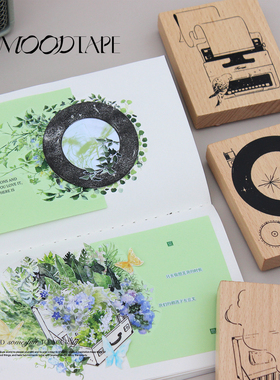 moodtape.唱片打字机原创植物木质印章橡胶皮章文具mood可爱手帐
