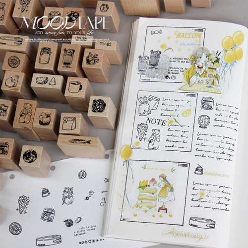 moodtape.生活小日常基础小木质印章印章橡皮章mood可爱手帐素材