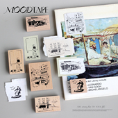 moodtape琴声看展街角咖啡原创木质印章橡胶皮章文具mood可爱手帐