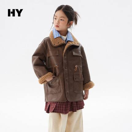 儿童羊羔毛外套2024秋冬新款女童韩版皮毛一体上衣中大童冬季皮衣