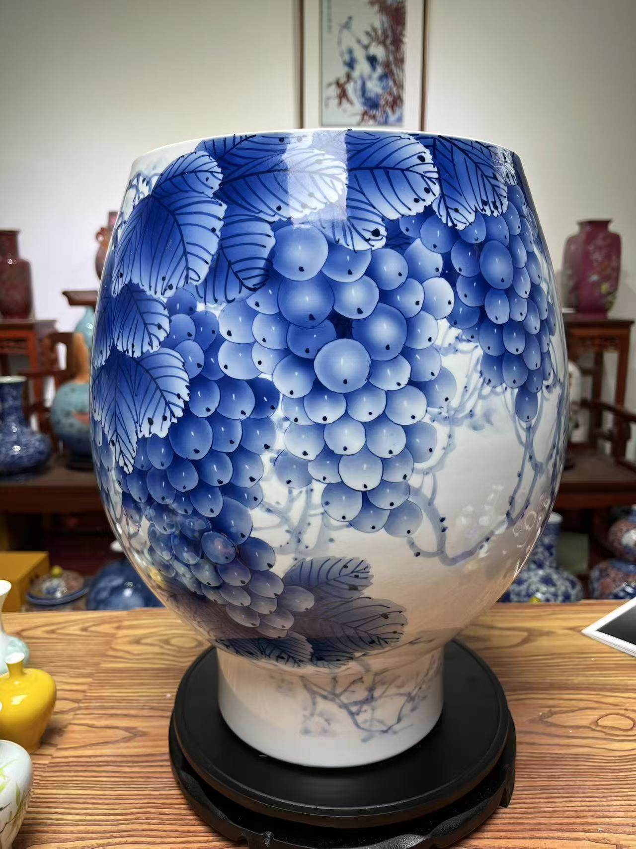 景德镇陶瓷花瓶名家老师手绘青花瓷书画缸卷轴花瓶客厅书房摆件,家居饰品,花瓶,淘宝优惠券,粉丝福利购,淘宝优惠卷