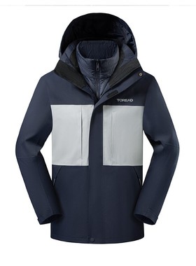 探路者羽绒冲锋衣男 秋冬款防风防水三合一保暖夹克TAWWBL91583