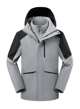 探路者冲锋衣男 秋冬户外可拆卸防寒抓绒三合一外套TAWWBL91700