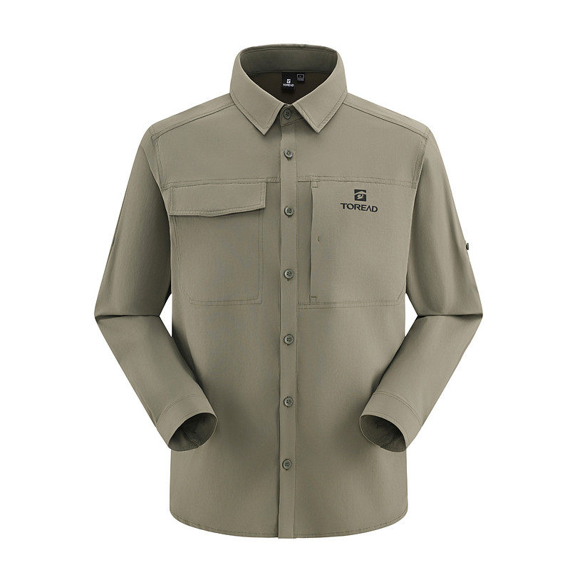 探路者长袖衬衫男2026春季新款吸汗速干透气舒适修身长袖开衫外套