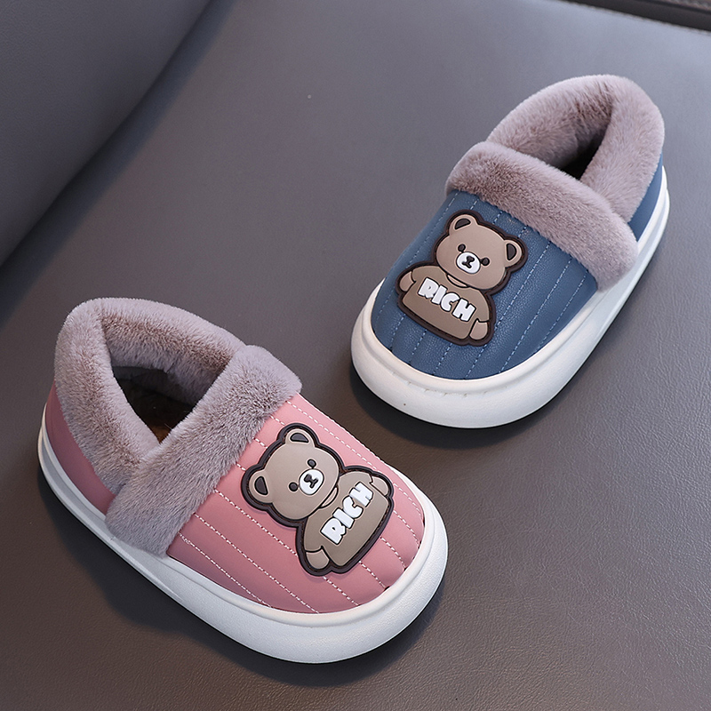 儿童防水棉拖鞋女小童秋冬季室内防滑家居鞋男中大童包跟棉鞋亲子