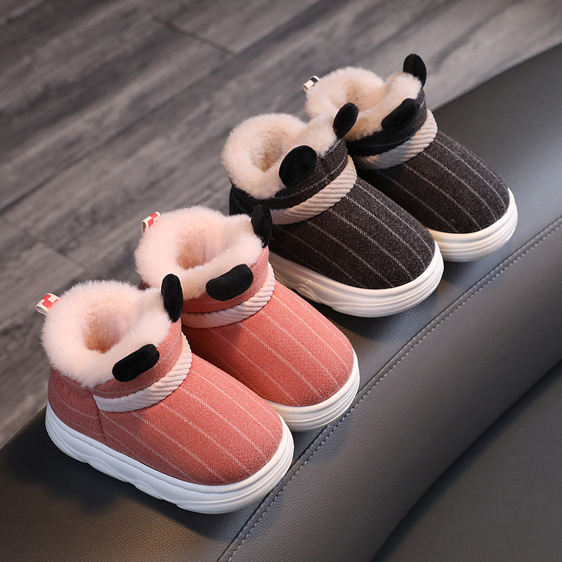 冬季儿童棉鞋包跟女小童高帮保暖宝宝鞋男大童室内外防滑家居拖鞋