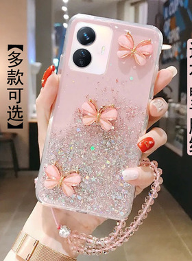 适用vivoY77e手机壳V2166BA新款高颜值韩版ins风超仙女款立体蝴蝶防摔软壳Y77e时尚网红带挂绳全包透明保护套