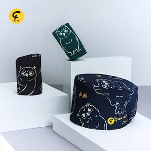 法然手术帽医生工作帽烫金宠物院印花松紧帽无檐帽棉男女深夜精灵