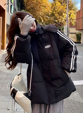 反季黑色羽绒棉服女冬季2024新款韩版宽松学生加厚棉衣棉袄外套潮