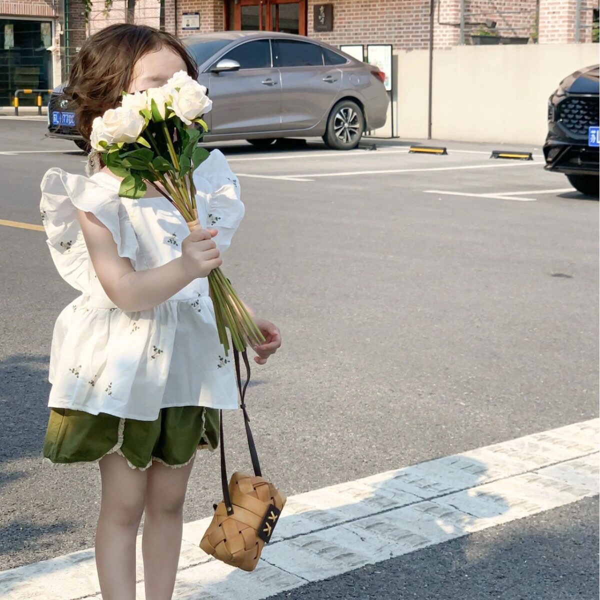 2026夏季新款 韩版童装 女童甜美刺绣花朵飞袖背心花边短裤两件套